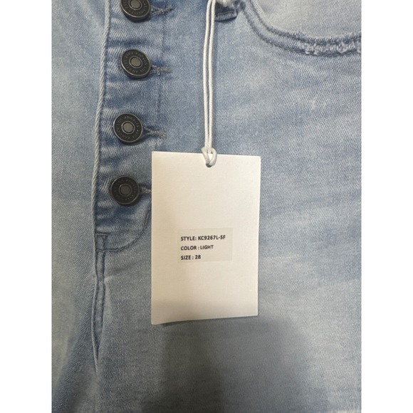 Kan Can Denim Shorts High Rise Button Fly Distressed Frayed Hem‎ Size 28 - Picture 3 of 6